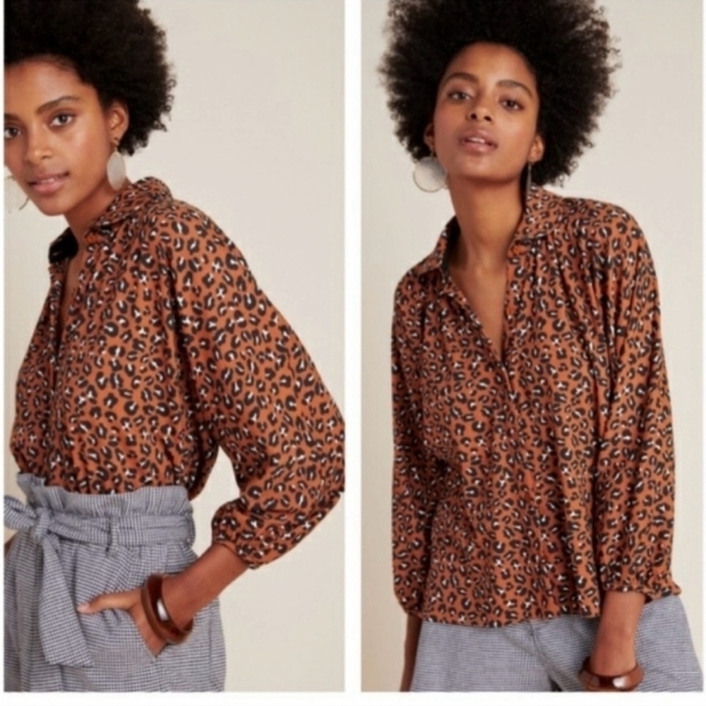 Anthropologie Porriage Leopard Print Women's Blouse
